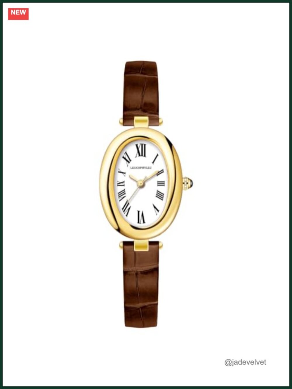 Gold Oval Quartz Watch Vintage Leather Band 30M Waterproof 24mm
